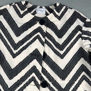Akris Punto Black and White Chevron Frayed Edged Jacket